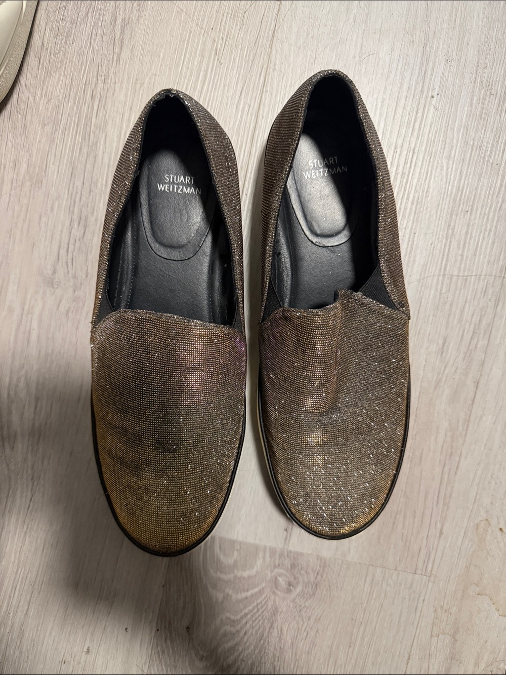 Stuart Weitzman Bronze Glitter Slip-On Sneakers